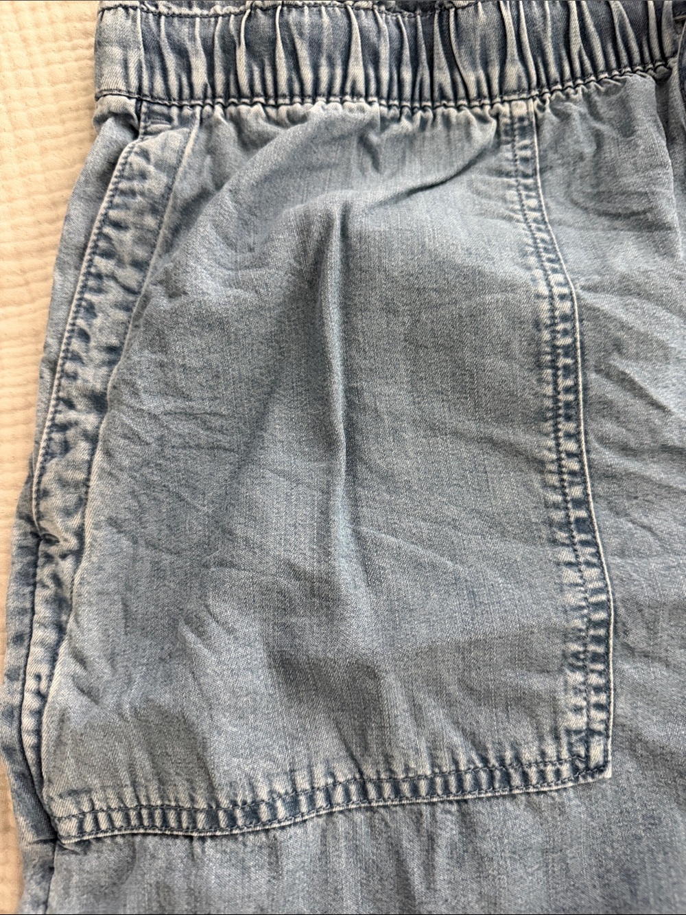 J. Jill Light Blue Chambray Elastic Waist Shorts - Picture 3 of 6